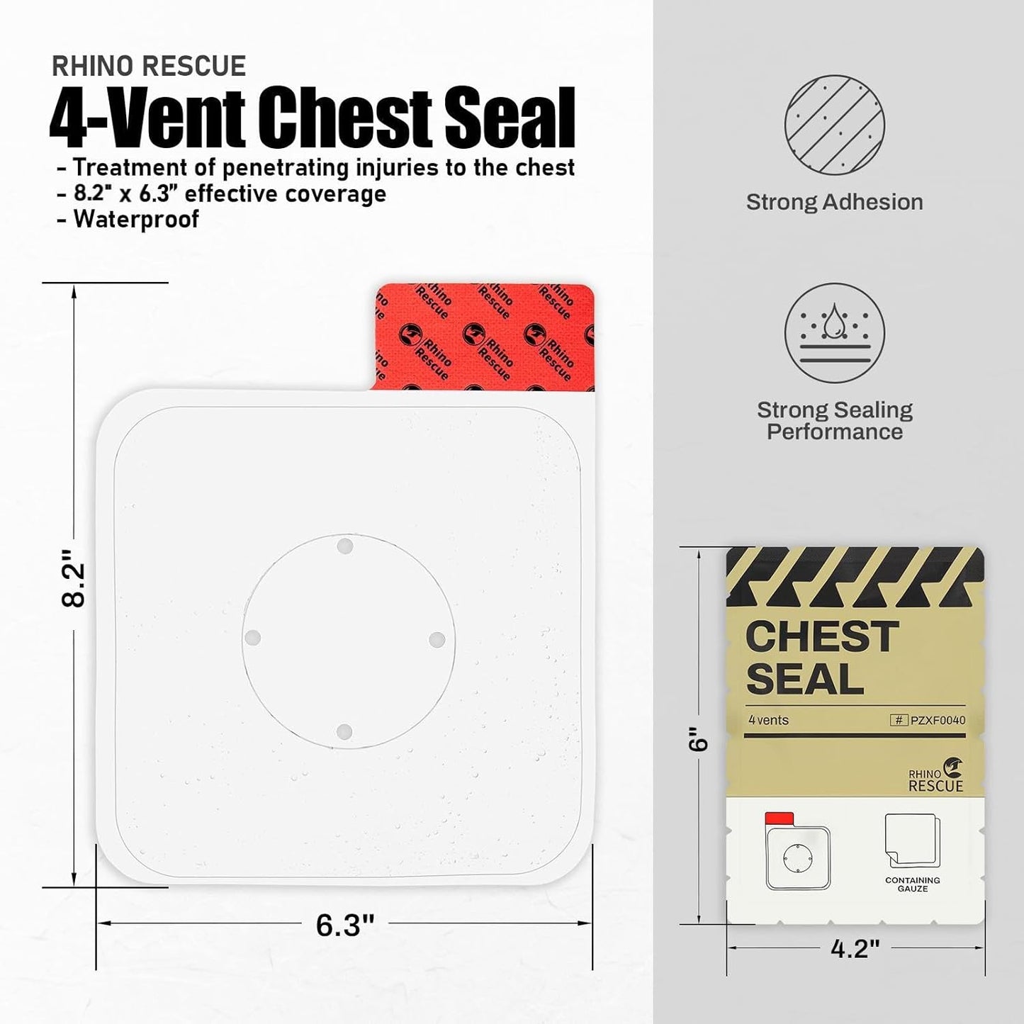 RHINO RESCUE Bundle-Vented & Non-Vented Chest Seal Sterile Emergency Trauma Dressing, Occlusive Adhesive Pad, IFAK Refill & Medical First Aid Supplies for Wound Care