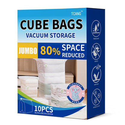 10 Pack Vacuum Storage Bags, Large Cube Bag (19.6 * 27.5 * 11.8 Inch), Large Vacuum Seal Bags for Clothing, Comforters, Blankets, Bedding, Closet Organization Space Saving