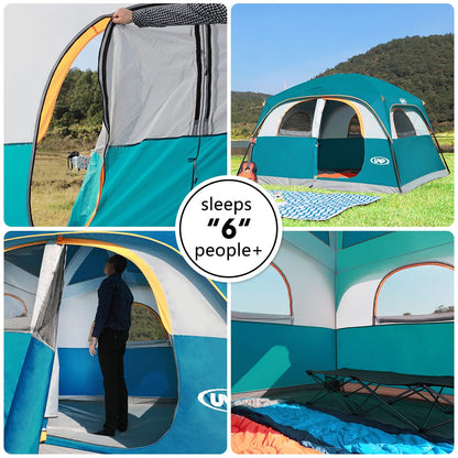 UNP Tents 6 Person Waterproof Windproof Easy Setup,Double Layer Family Camping Tent with 1 Mesh Door & 5 Large Mesh Windows -10'X9'X78in(H)