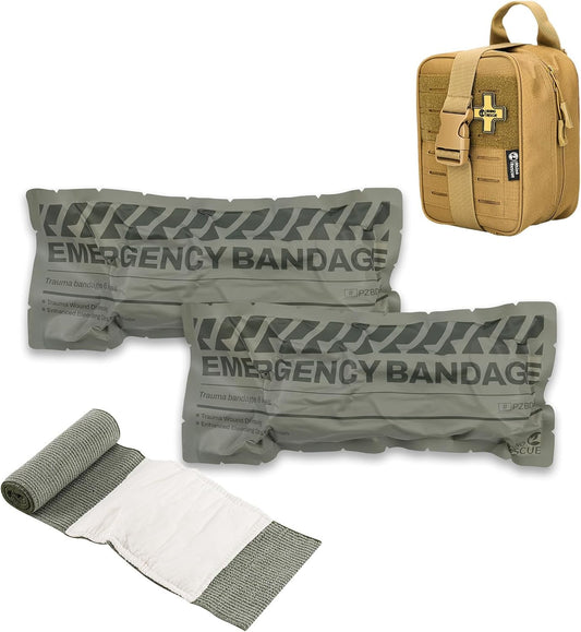 RHINO RESCUE 6" Israeli Style Emergency Bandage + IFAK Trauma Kit with C-A-T Tourniquet for Wound Care (PRO, Coyote)