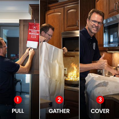 Prepared Hero Emergency Fire Blanket - 2 Pack - Fire Suppression for Kitchen, 40” x 40” Fiberglass Fire Blanket for Home