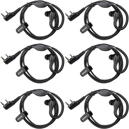 Retevis RT22 Walkie Talkie Earpiece with Mic, 2 Pin, for RT22 RT68 RT21 H-777 RT27 RT86A RT86S, Compatible with Pxton Baofeng BF-888S BF-T26 Kenwood Two Way Radio, Two Way Radio Earpiece(6 Pack)