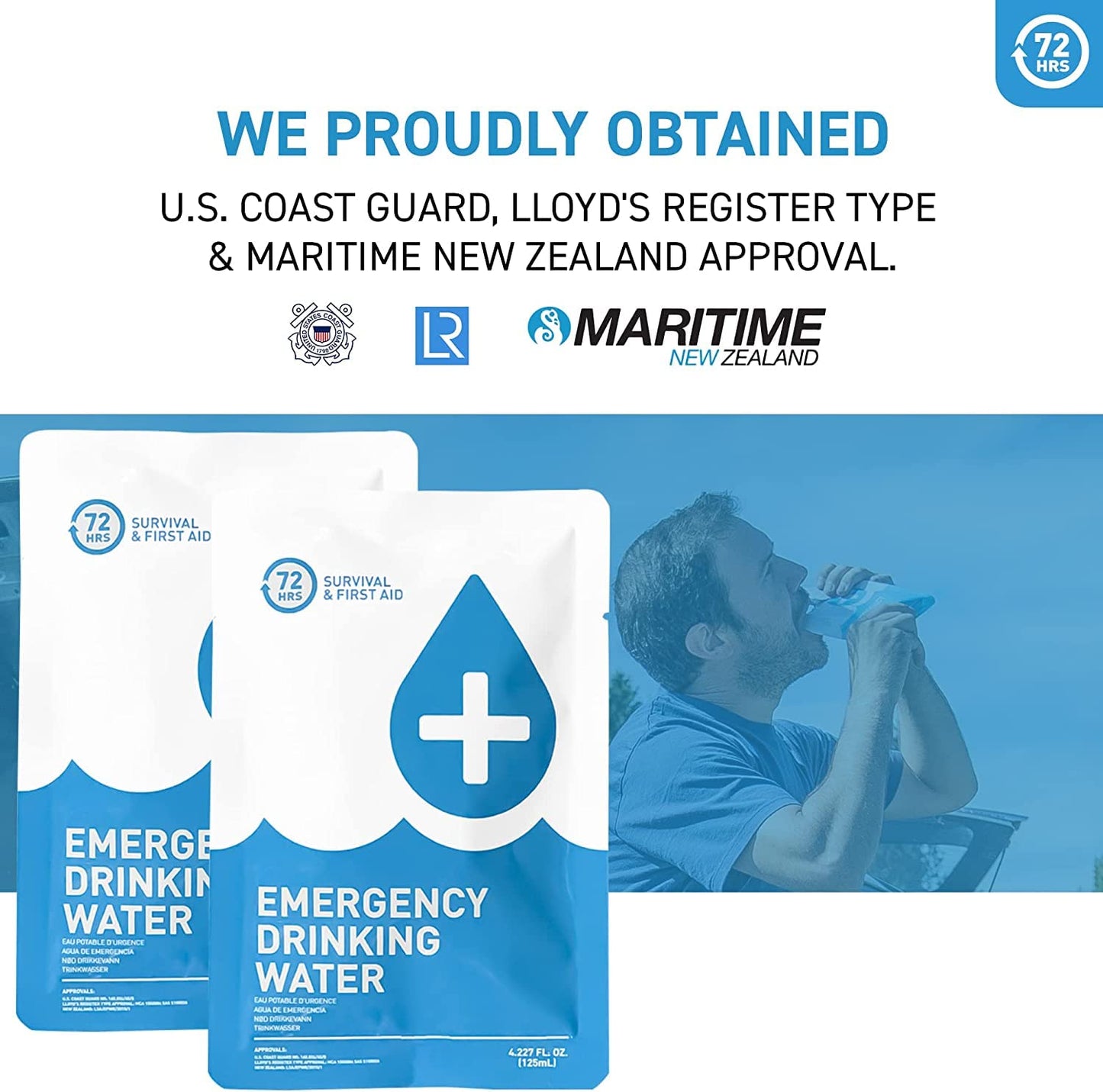 72 HRS Emergency Water Pouches - Survival Water Packets, Emergency Rations, Long Shelf Life, Survival kit (Pack of 12)