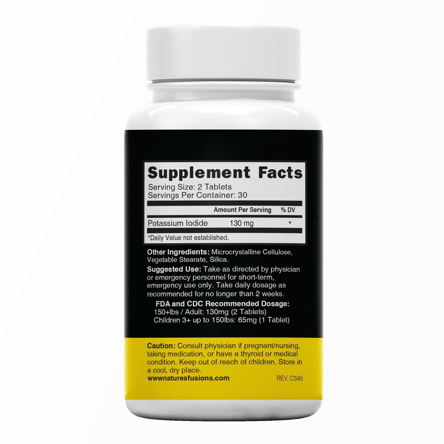 Nature's Fusions Potassium Iodide Tablets, Pack of 5-130mg - 300 Tablets EXP 10/2032 - YODO Naciente - KI Pills - Yoduro de Potasio