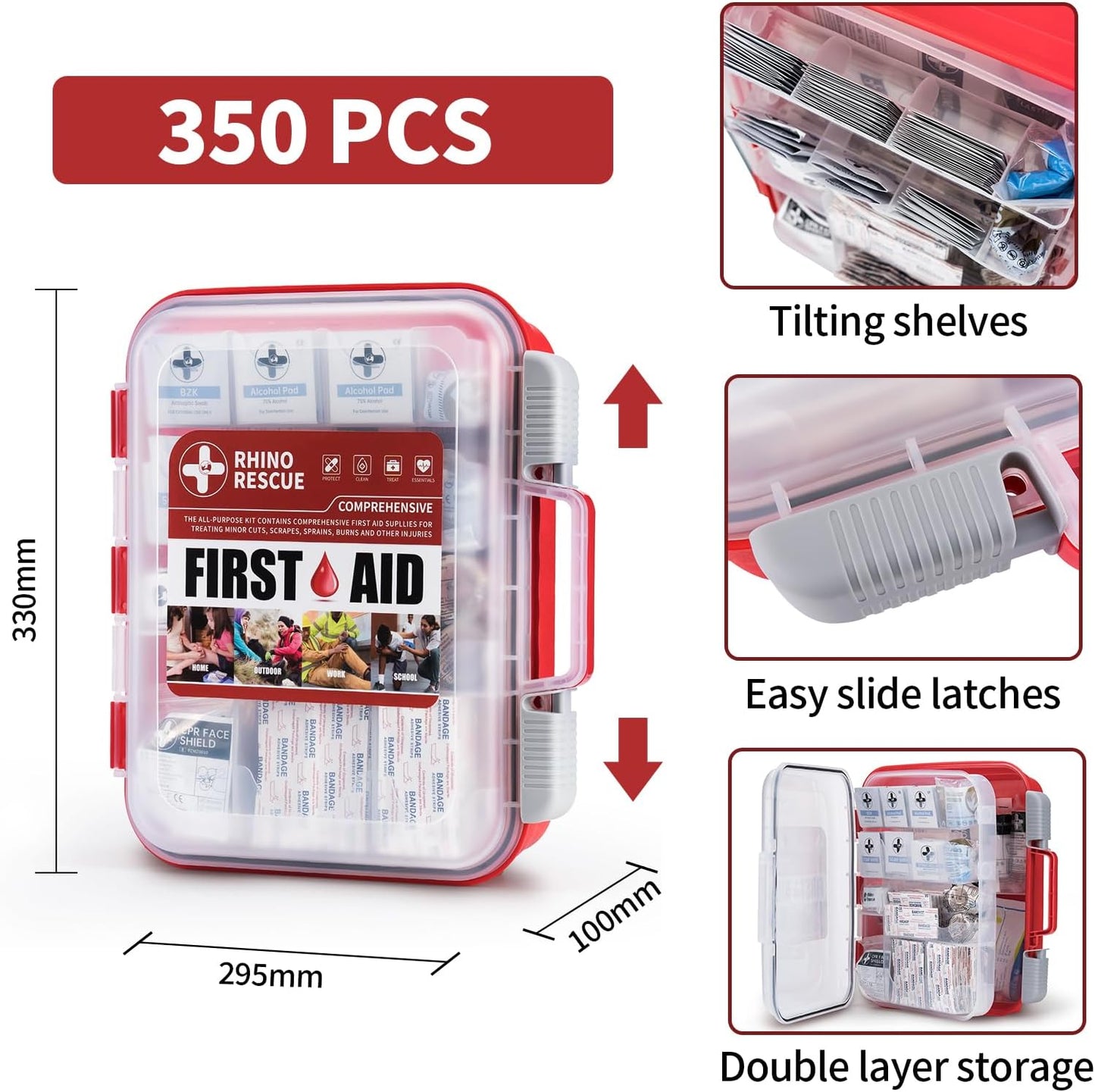RHINO RESCUE 240 Piece All-Purpose First Aid Kit for Home+350 Pieces OSHA All-Purpose First Aid Kit