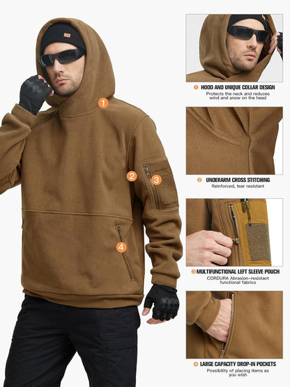 FREE SOLDIER Men's Tactical Winter Fleece Pullover Hoodie Warm Long Fleece lined Hooded Sweatshirt