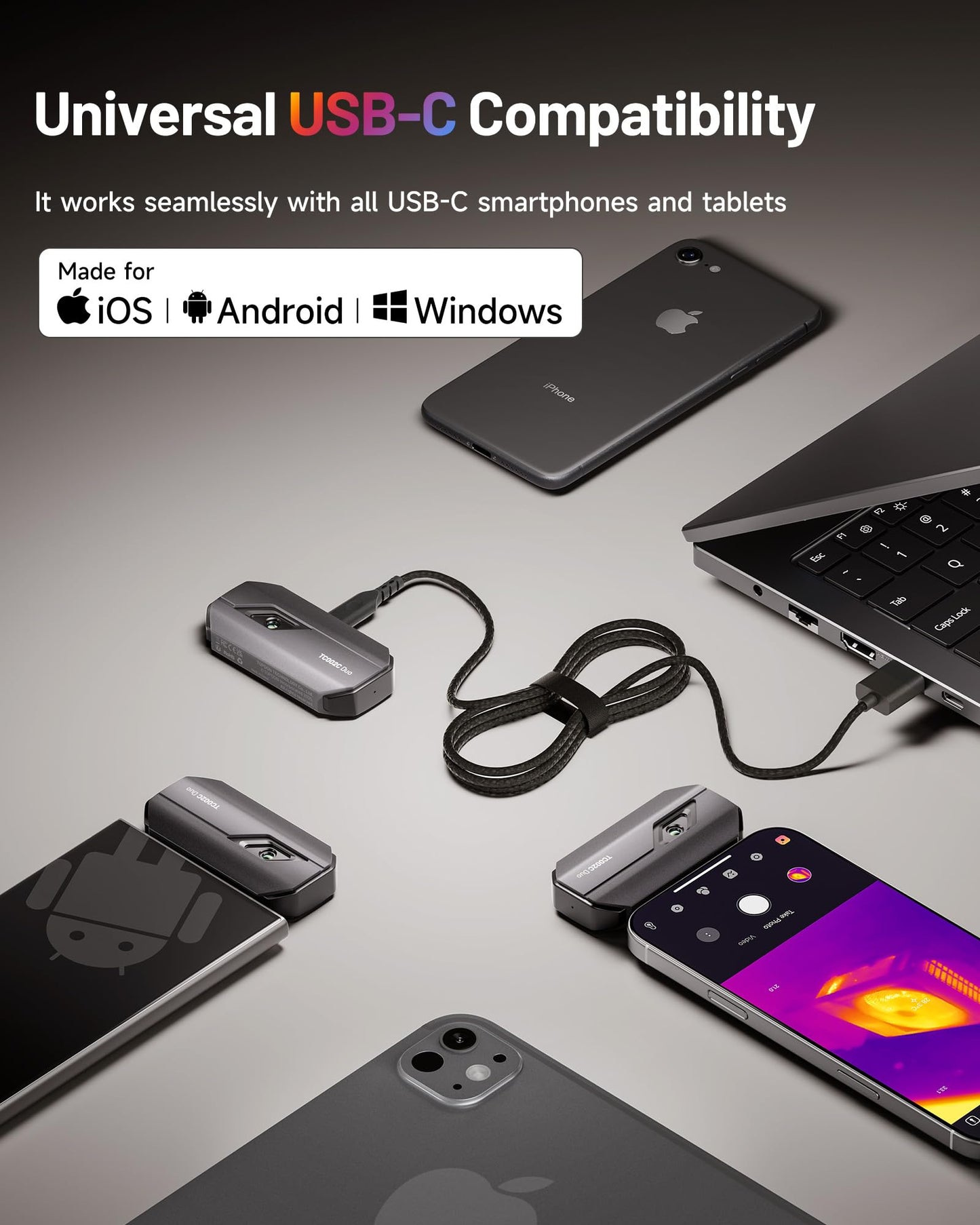 TOPDON TC002C Duo Thermal Camera, Compatible with Any USB-C iPhone, iPad & Android Device, 512 x 384 Super Resolution, 256 x 192 IR Resolution Thermal Imager, -4°F~1022°F Temp Range