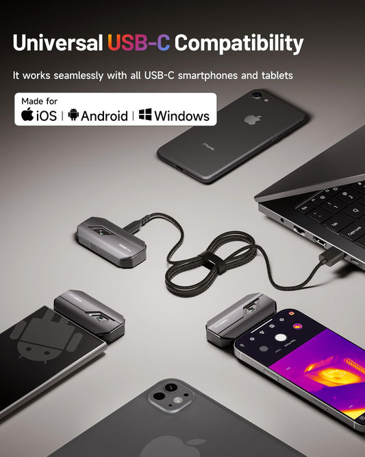 TOPDON TC002C Duo Thermal Camera, Compatible with Any USB-C iPhone, iPad & Android Device, 512 x 384 Super Resolution, 256 x 192 IR Resolution Thermal Imager, -4°F~1022°F Temp Range