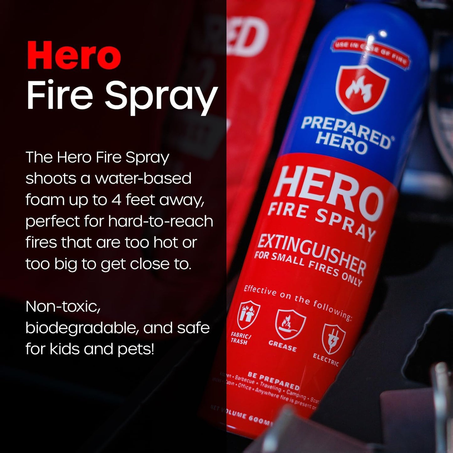 The Emergency Fire Safety Kit By Prepared Hero - Fiberglass Fire Blanket for Home and Kitchen - Mini Fire Extinguisher for Home - Emergency Kit - Emergency Supplies - Emergency Preparedness Items