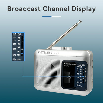 Retekess TR606 Cassette Tape Player, Cassette Player Recorder, Built-in Speaker, AUX/Microphone Jack, Support AUX Line in Record, AM FM Radio, Powered by DC or AA Battery (White)