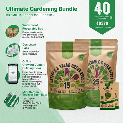 Organo Republic 15 Lettuce & Greens and 25 Winter Vegetable & Herb Seeds Variety Pack Bundle, 29,475+ Non-GMO Heirloom Garden Seeds for Planting Vegetables and Herbs for Indoor & Outdoor Gardening