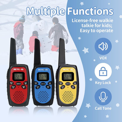 Retevis RT628S Walkie Talkies, RT628 2.0 Newer Version Portable FRS Two-Way Radios, Safe Mode, VOX Hands Free, Walkie Talkies for Adults Kids Camping Hiking Adventure (3 PCS)