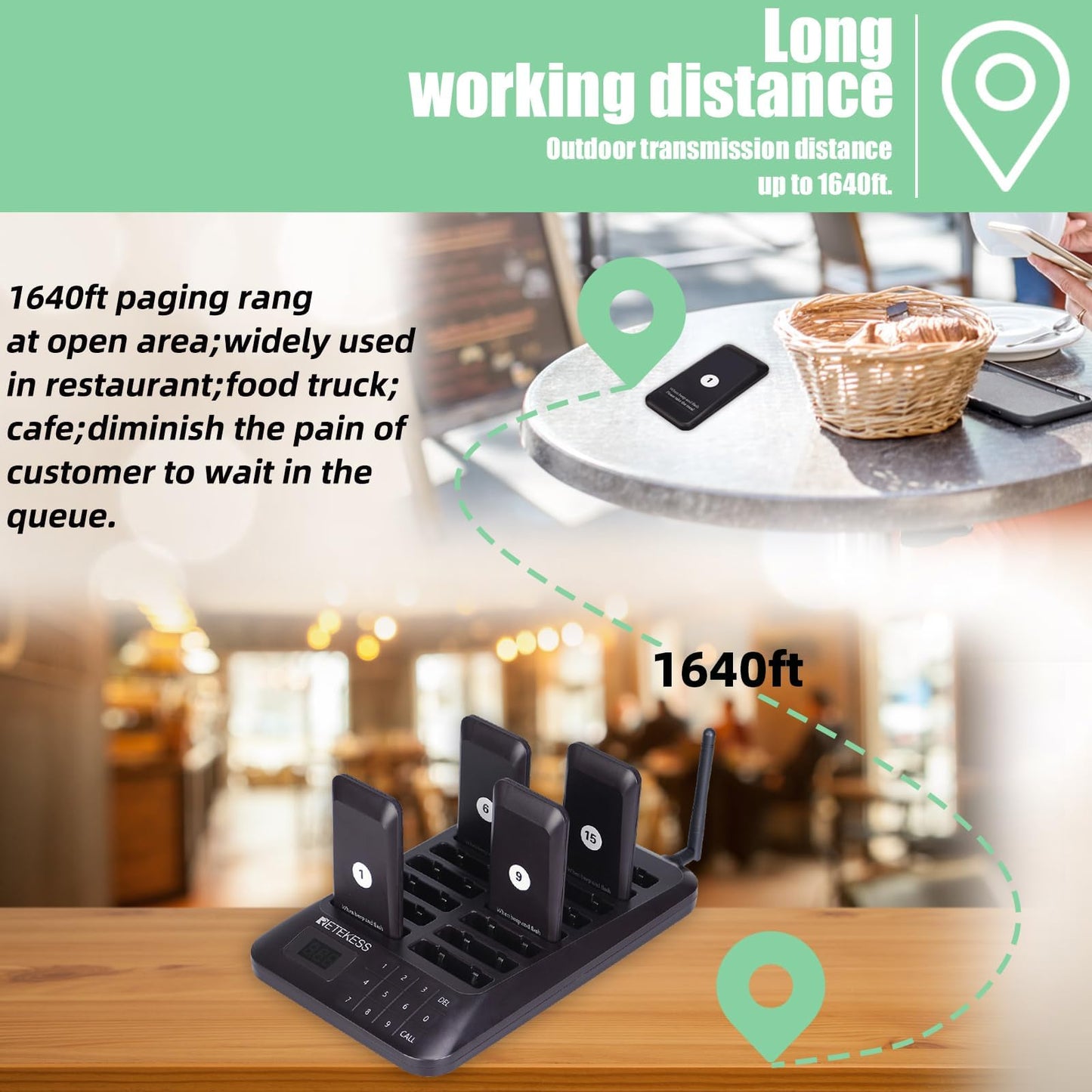 Retekess TD157 Restaurant Pager System, Pagers for Restaurants,984ft Long Range, 16 Pagers and Beepers for Food Truck, Bars, Food Court, No Vibration Mode
