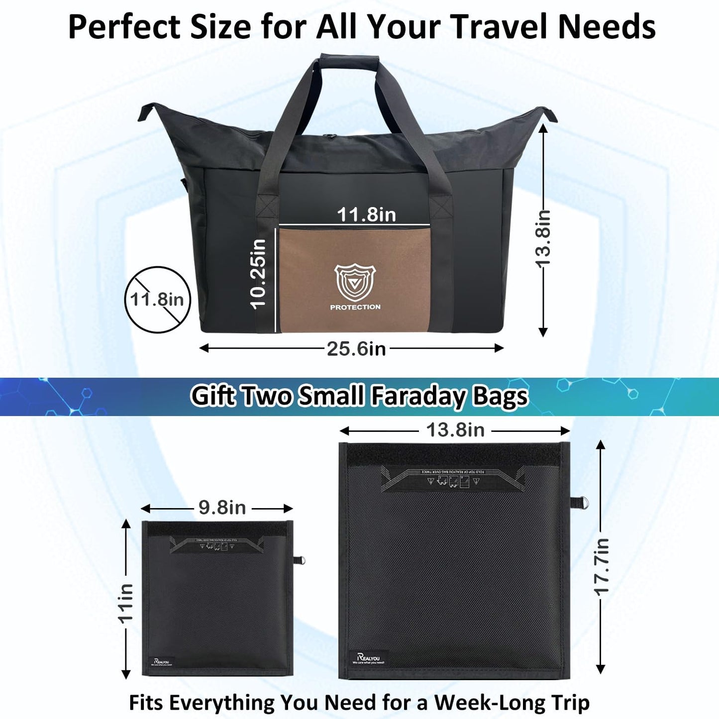 Faraday Bag for Large Electronics, Military-Grade XL Faraday Bag Protection For RF Shielding, Signal Blocking, Privacy, Signal-Blocking, Anti-tracking, Faraday Cage With 2 Detachable Faraday bags