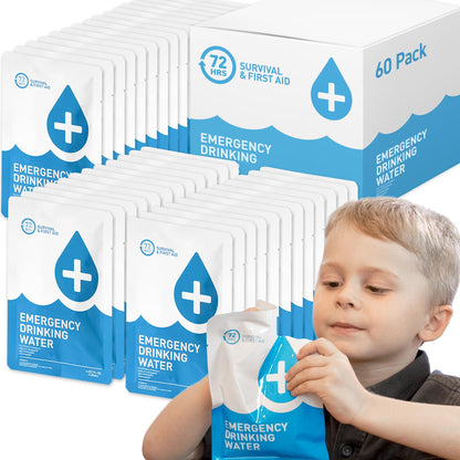72 HRS Emergency Water Pouches - Survival Water Packets, Emergency Rations, Long Shelf Life, Survival kit (Pack of 12)