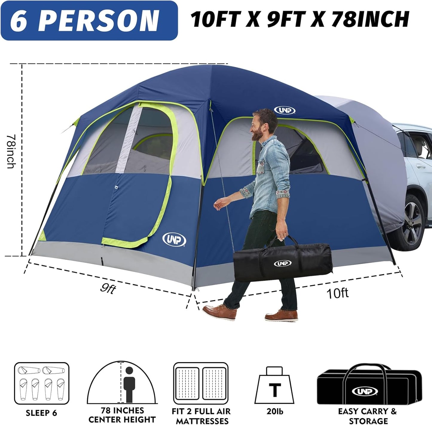 UNP Camping Shower Tent and SUV 6 Person Camping Tent for Outdoor Pricacy Shelter Hiking Fishing