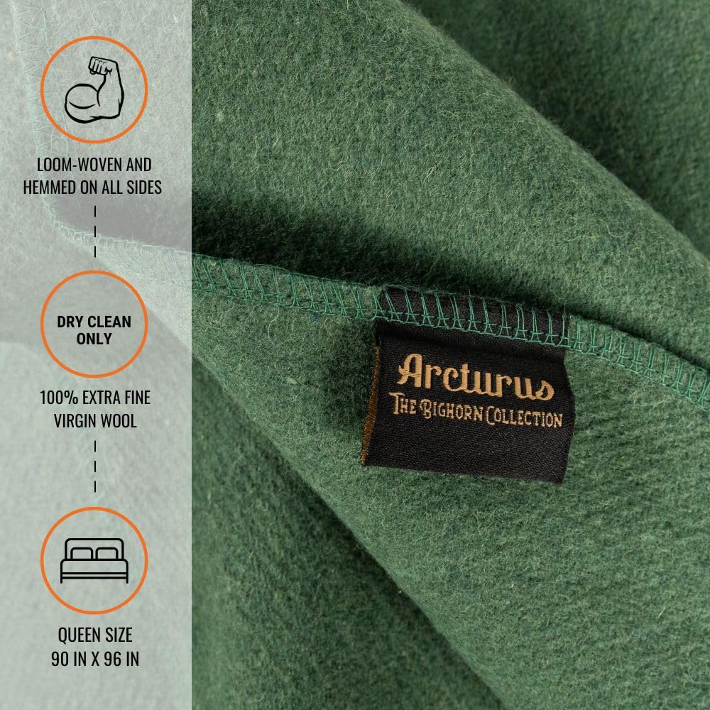 Arcturus Bighorn 100% Virgin Wool Blanket | Heirloom-Quality Wool Bedding for Home & Cabin | Warm, Thick & Durable (Queen Size, Steel Blue)