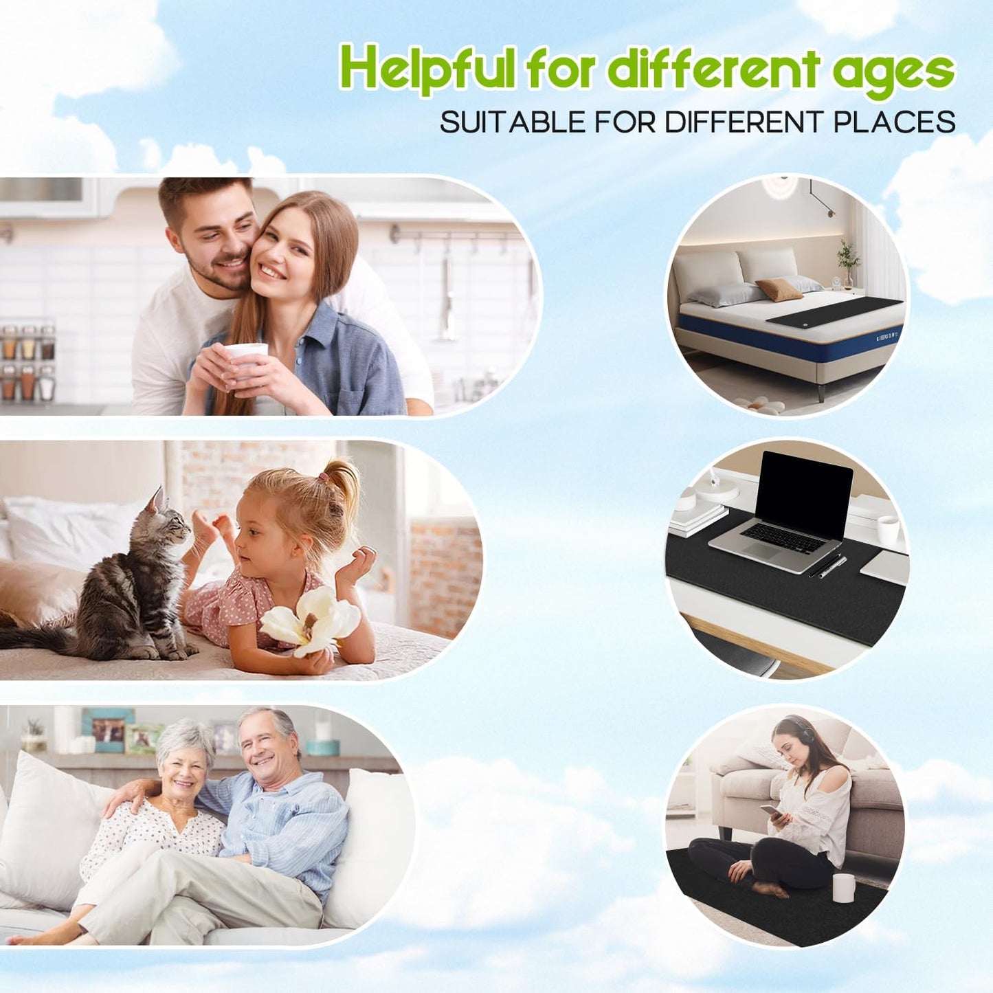 Grounding Mat for Sleeping, Carbon Leatherette Grounding Pad for Bed, Foot and Computer - Relieves Pain, Stress & Inflammation, 39 * 11.8in Earth Mat Home Office Travel