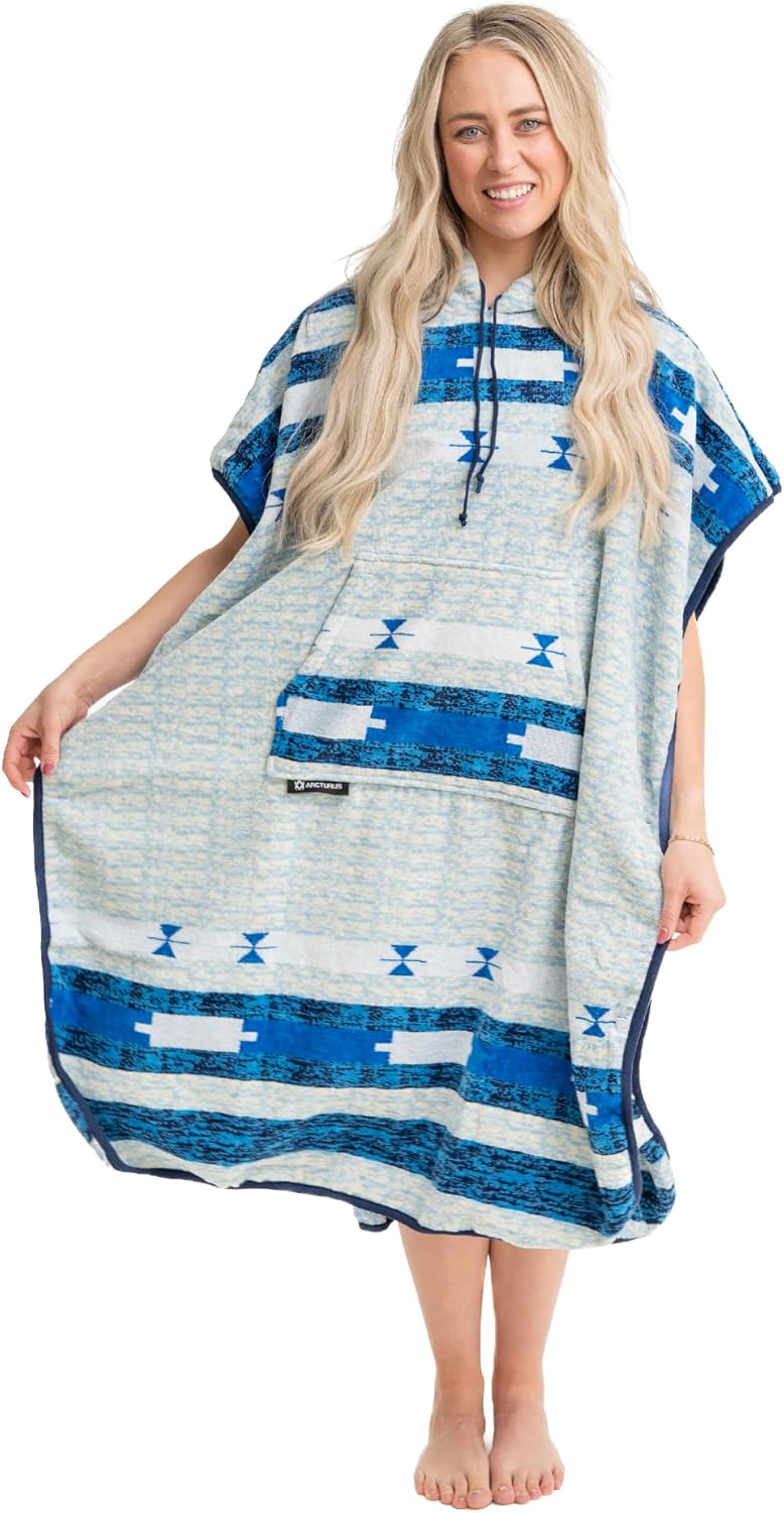 Arcturus Surf Poncho | Hooded Changing Towel & Cover-Up | 100% Cotton Velour | 2-in-1 Design Converts Your Poncho to a Beach Towel (Trestles, Adult)