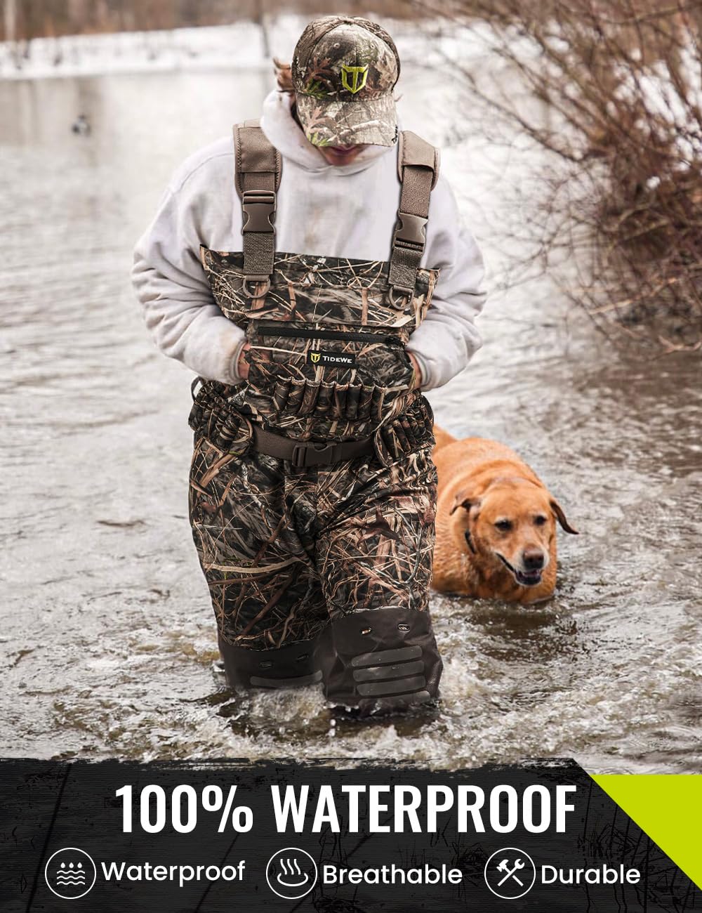 TIDEWE Breathable Chest Wader, 1600G Insulation Waterproof Hunting Wader with Steel Shank Boots & 200G Insulated Liner