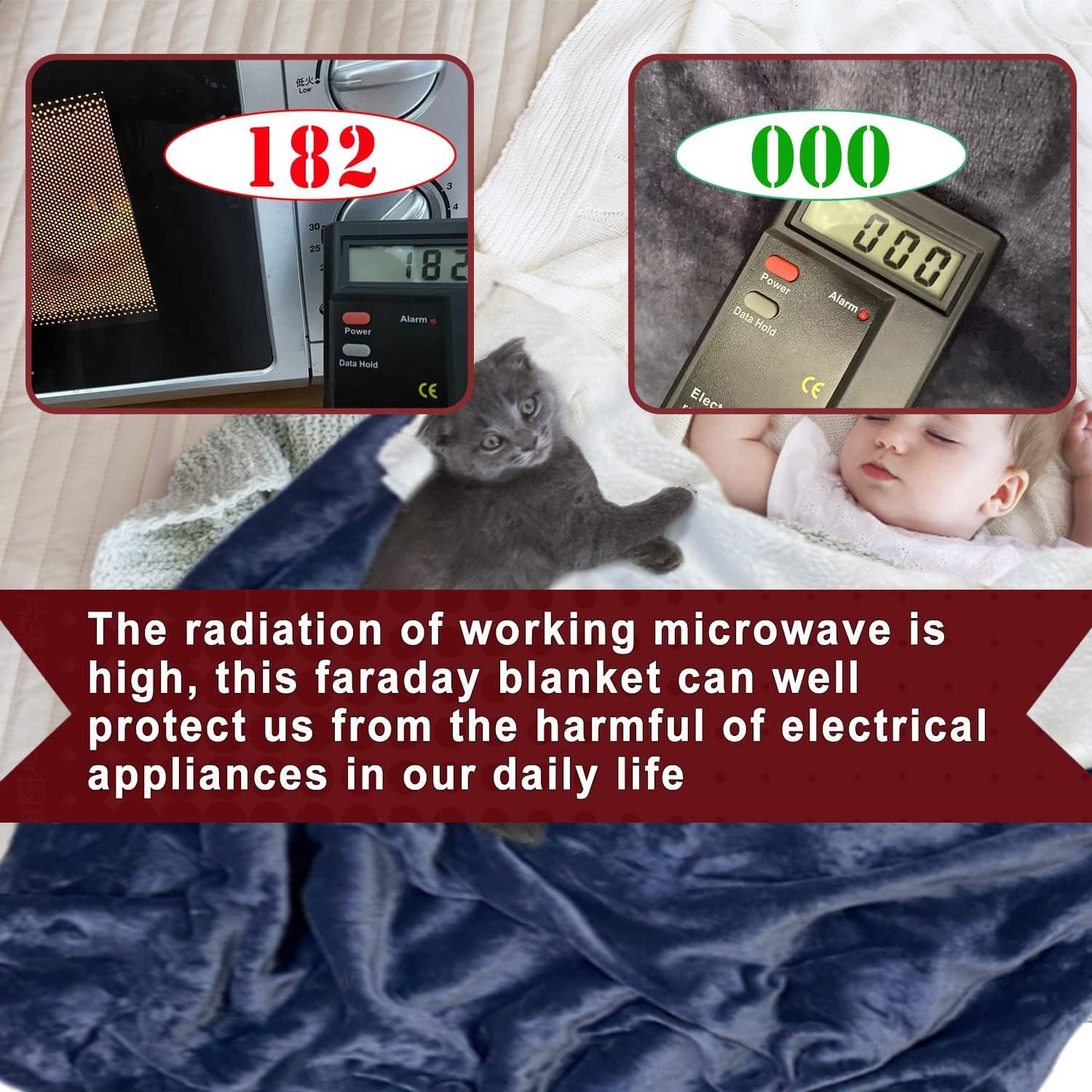 NEWMEIL Fara Day Blanket for Sleeping, Big Size 50IN * 60IN (127CM * 152CM) Thick Fara Day Blanket for Belly, Warm White Berber Fleece and Navy Blue Flannel with Fara Day Fabric