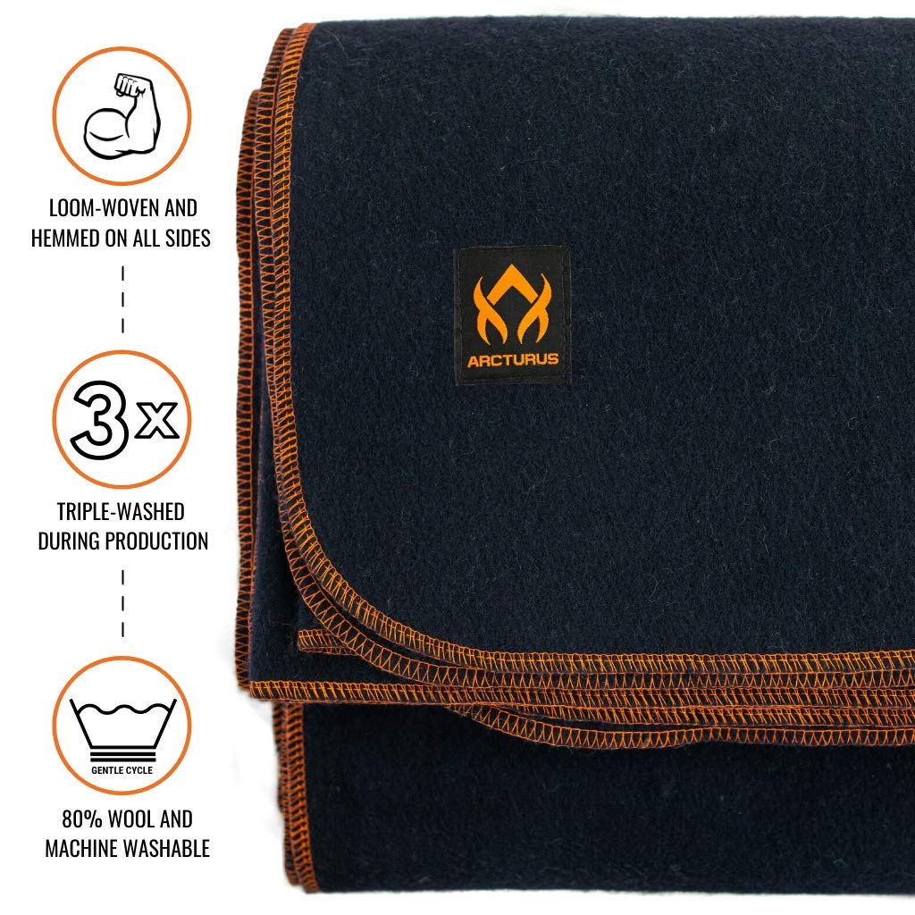 Arcturus Military Wool Blanket - Warm, Thick, Washable - Great for Outdoors, Camping, Stadium Blanket, Picnics, Travel - Car & Bushcraft Survival Kits
