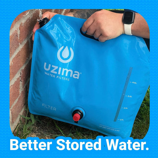 Uzima D-Prep Emergency Water Storage Container – 10L Collapsible Water Bladder with Printed Instructions for Camping, Hiking, Survival, Disaster Kits, and Gravity Filtration Systems