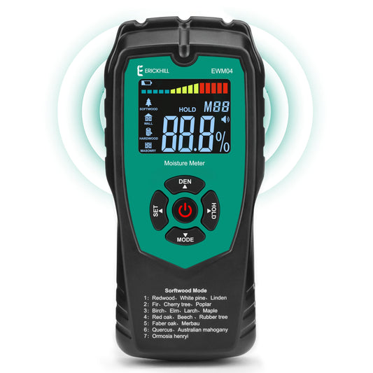 ERICKHILL Pinless Wood Moisture Meter, Non-Destructive Wall Moisture Meter for Drywall Masonry Building Material Dampness Inspection Mold Detector Device, Detects up to 2-inch Below Surface