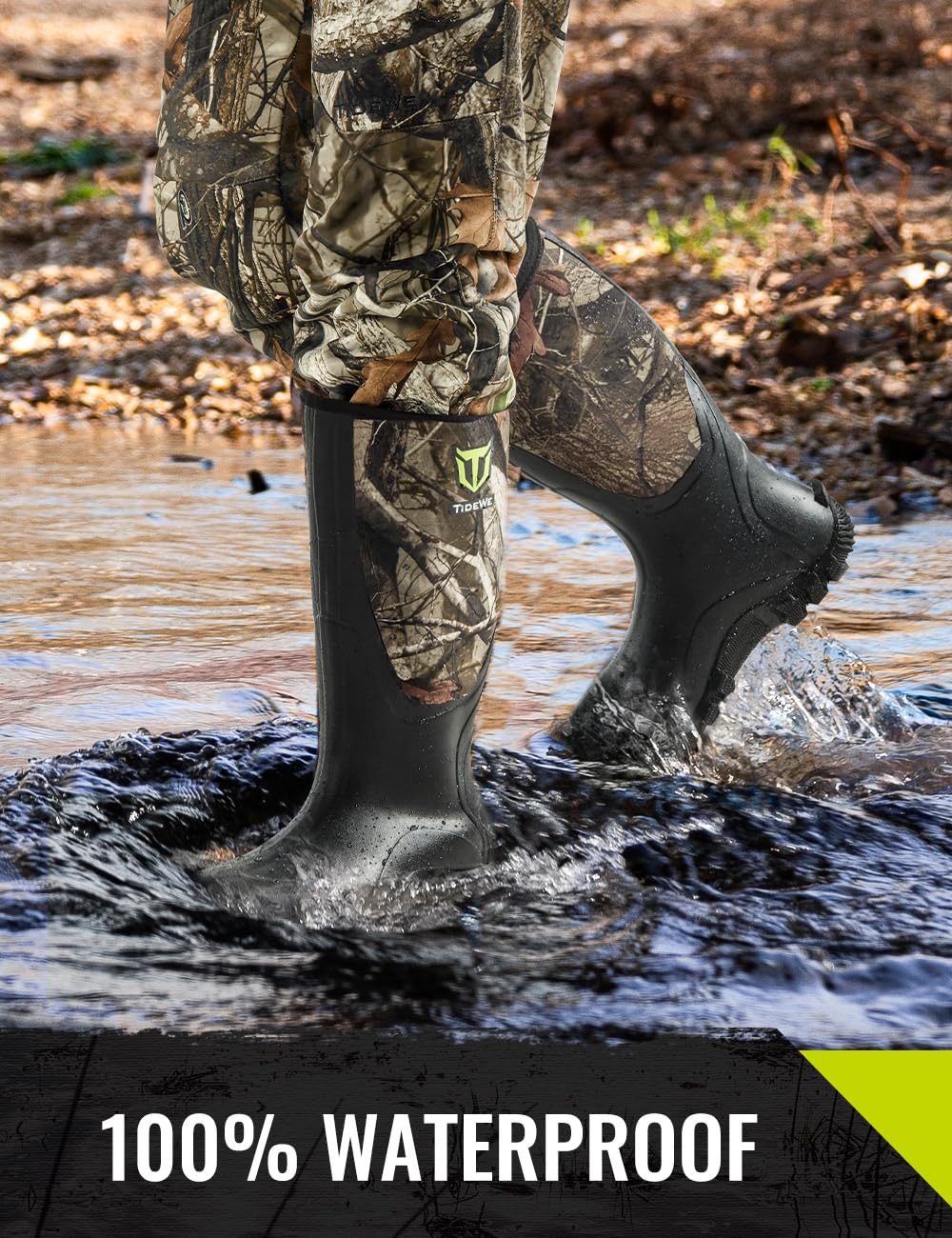 TIDEWE Rubber Boots for Men Multi-Season, Waterproof Rain Boots with Steel Shank, 6mm Neoprene Sturdy Rubber Outdoor Hunting Boots (Black, Brown, Next Camo G2)