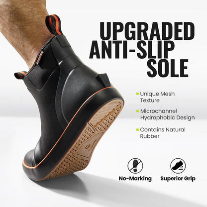 TIDEWE Deck Boots for Men, Waterproof Fishing Boots, Slip On Neoprene Rubber Ankle Rain Boots for Boating (Black Orange, Light Grey & Grey Brown, Size 7-14)