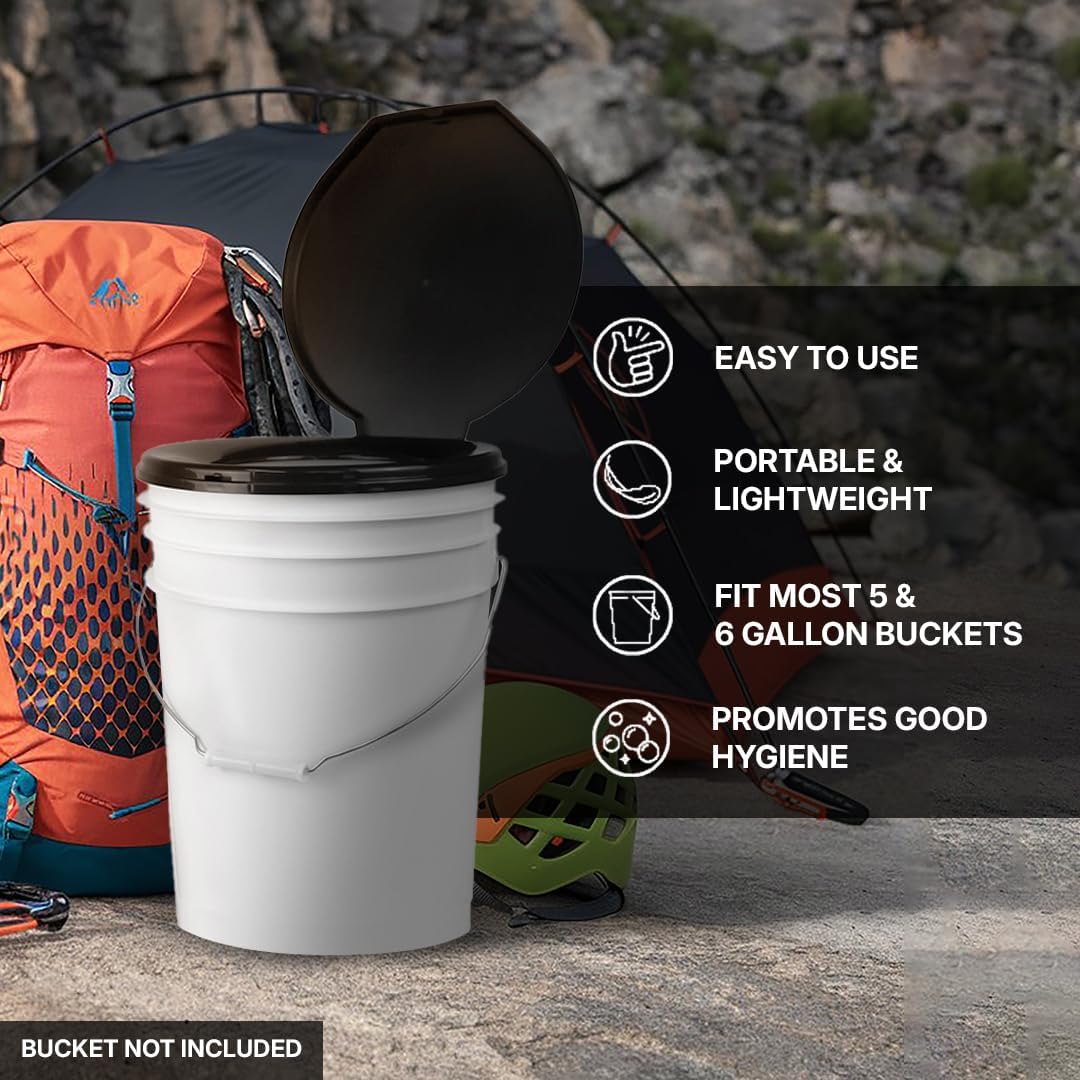 72 HRS Premium Portable Camping Toilet Seat with Lid for 5 Gallon Buckets, Outdoor Camping, Hiking, Emergencies - Perfect for Emergency Preparedness, Backcountry, Car, Boat, Road Trips (No Bucket)