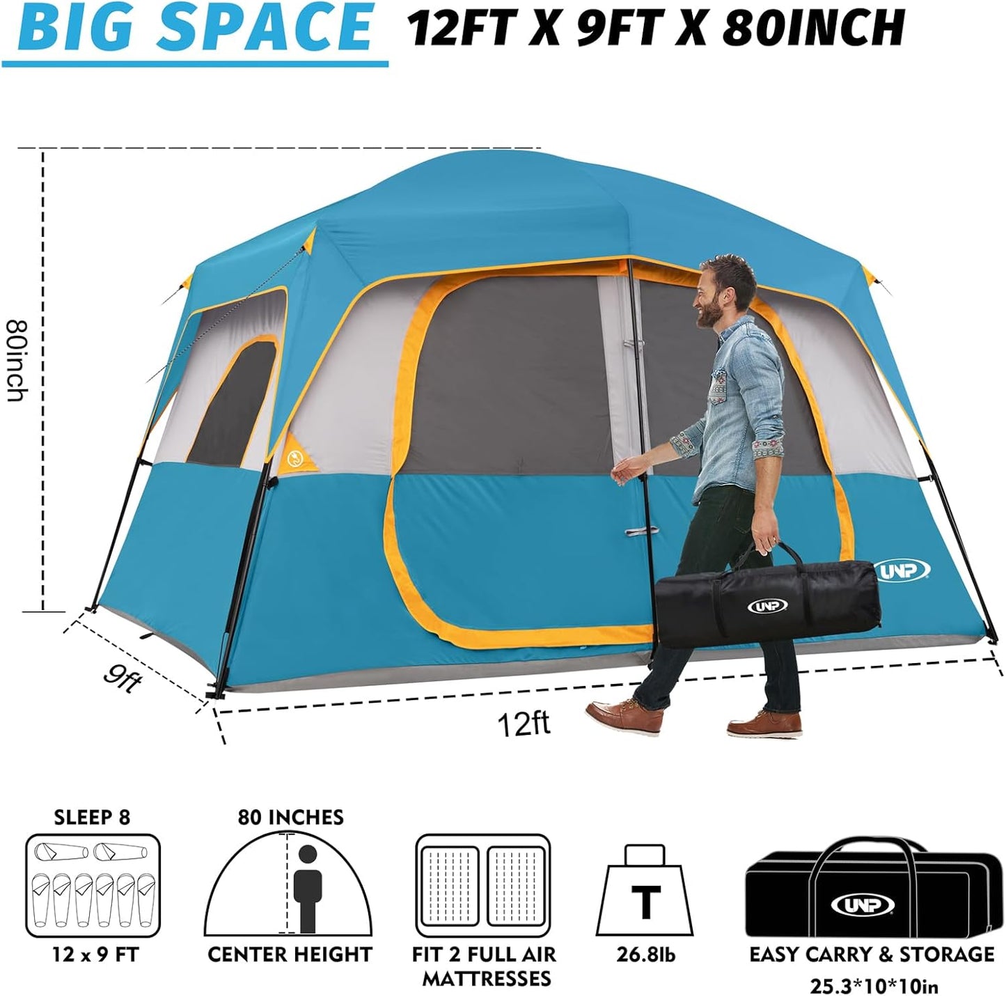 UNP Camping Shower Tent and 8 Person Camping Tent for Outdoor Hiking Fishing Portable