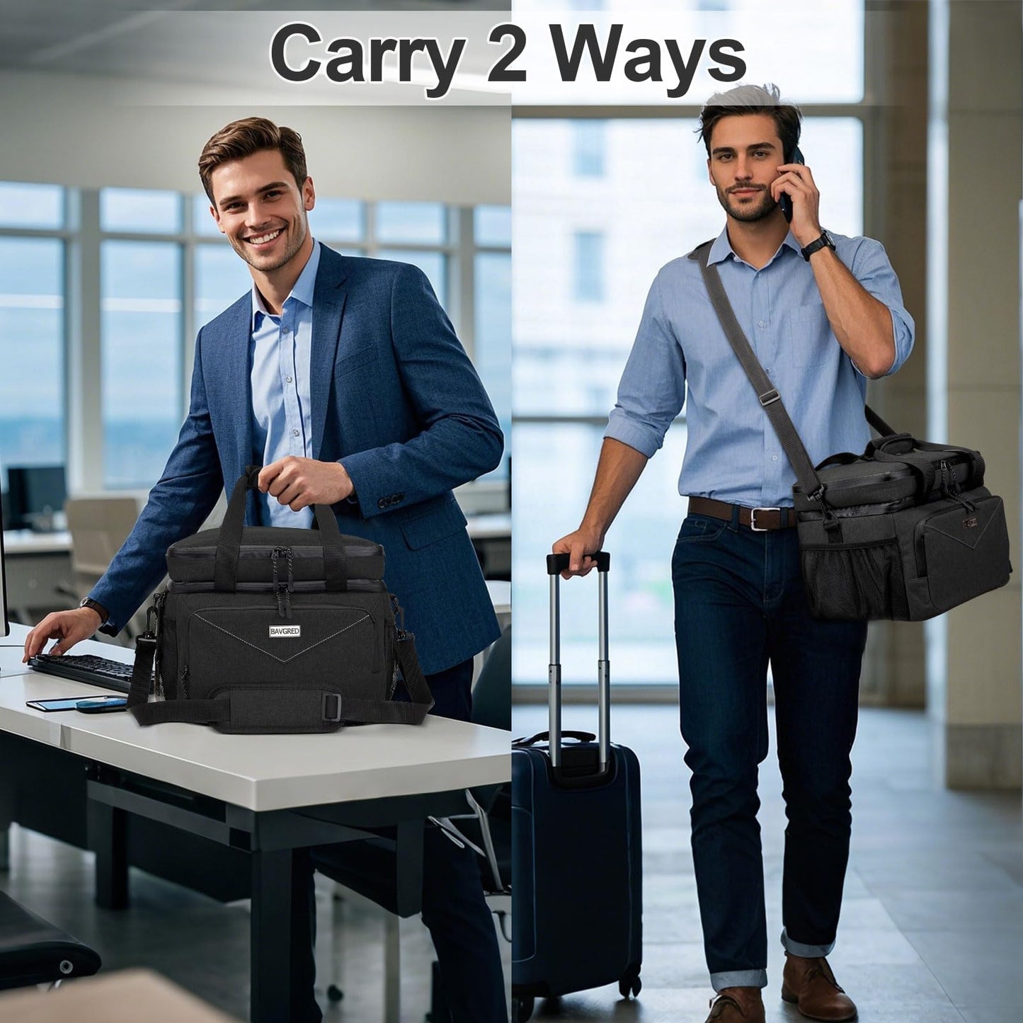 BAVGRED Lunch Box for Men Women,Reusable Large Double Deck Tactical Insulated Lunch Bag with Adjustable Shoulder Strap,Leakproof Tote Cooler Bag for Work Adults Picnic Beach Office-24 Cans