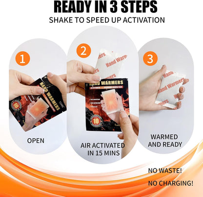 Hand Warmers Disposable 50 Pack - Up to 10 Hours of Heat - Super Long Lasting Air Activated Warmers, All Natural & Portable for Body, Hands & Toes - Odorless Hot Warmer Gifts for Winter Work
