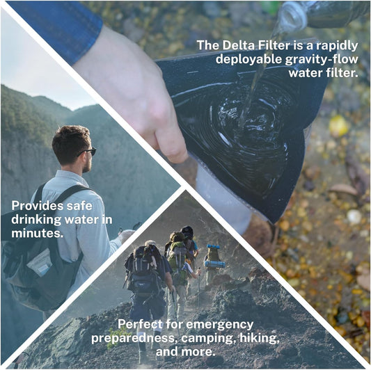 Delta Emergency Water Filter 2 pk. Personal Water Filter For Camping, Hiking, Backpacking, and Emergency Preparedness. Lightweight, Reusable, and Biodegradable- Perfect for Outdoor Wilderness Survival