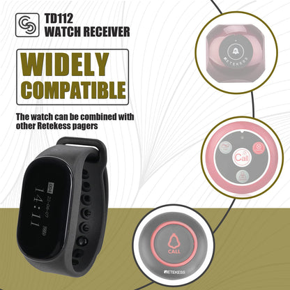 Retekess TD154 Restaurant Pagers for Servers,Waitress Pager System,1312ft,IPX7 Waterproof,3 Operating Modes,5 Watch Receivers for Hotel,Kitchen,Bar