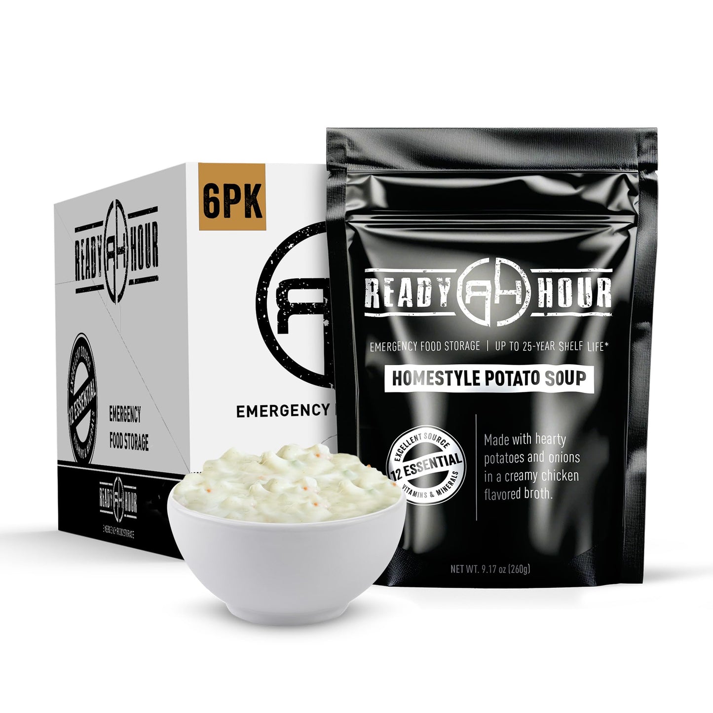 Ready Hour Homestyle Potato Soup Case Pack – 24 Servings (6 Pouches) – Freeze-Dried Soup, Emergency Survival Food, Long-Term Storage, Dehydrated Bulk Meal, Prepper Pantry Essential