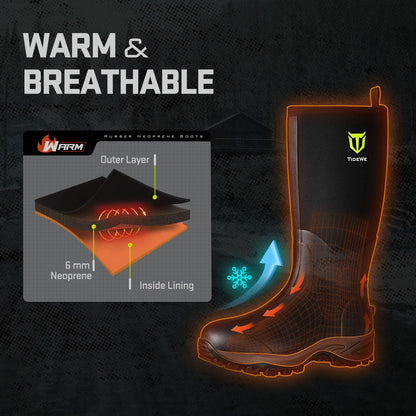 TIDEWE Rubber Neoprene Boots Men And Women, Waterproof Sturdy 6mm Neoprene Boot, Rain Boot Hunting Boot Arctic Outdoor Boot（Black, Brown & Next Camo G2）