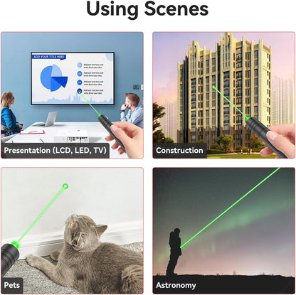 [2 Packs] Rechargeable Green Laser Pointer High Power Green Beam Laser Light Long Distance Range For TV/LED/LCD Screens Tactical Flashlights Presentation Office/Outdoors/Astronomic/Construction [001]