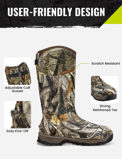 TIDEWE Rubber Hunting Boots, Waterproof Insulated Next Camo G2 Warm Rubber Boots with 7mm Neoprene, Sturdy Outdoor Hunting Boots for Men (800g Insulated & Standard, Size 6-14)
