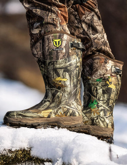TIDEWE Rubber Hunting Boots, Waterproof Insulated Next Camo G2 Warm Rubber Boots with 7mm Neoprene, Sturdy Outdoor Hunting Boots for Men (800g Insulated & Standard, Size 6-14)
