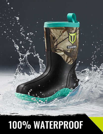 TIDEWE Rubber Boots for Women with Steel Shank, 6mm Neoprene Waterproof Insulated Mid Calf Rain Boots, Sturdy Hunting Work Boots for Farming Gardening Fishing