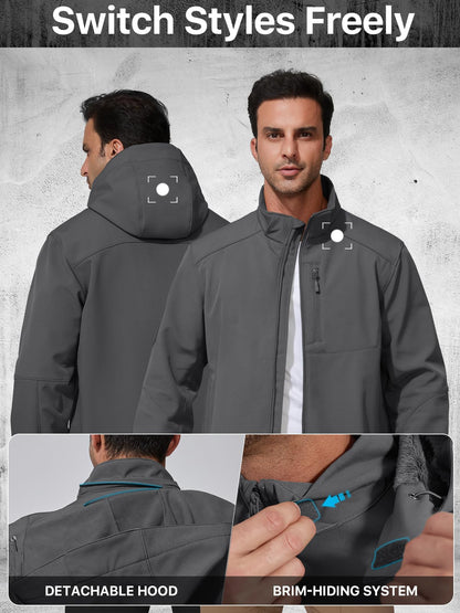 FREE SOLDIER Men's Lightweight Softshell Jacket Winter Fleece Lined Hooded Rain Waterproof Hiking Outdoor Jackets