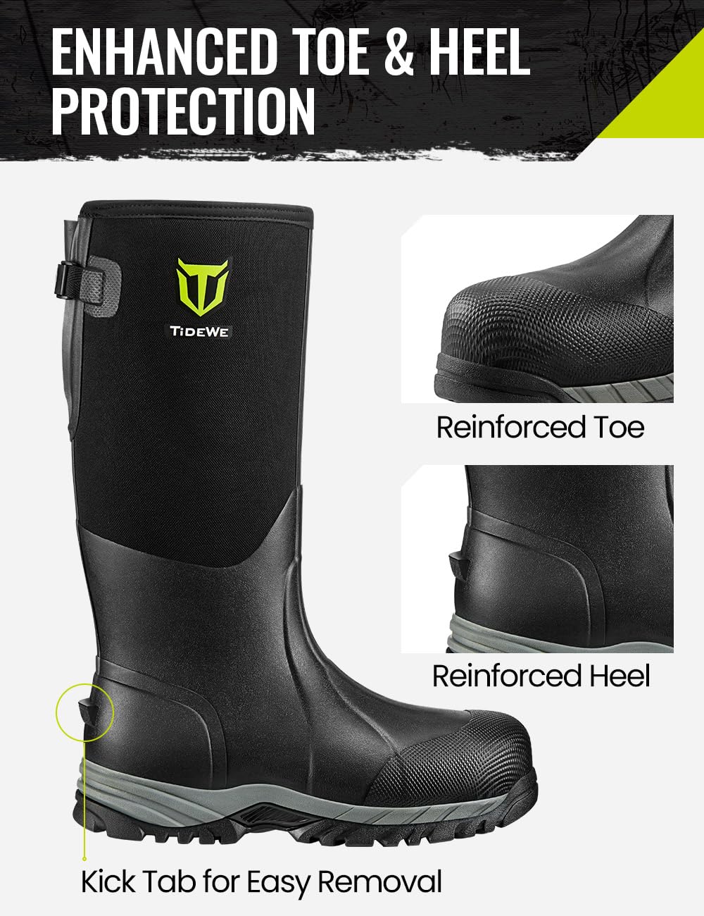 TIDEWE Work Boots Puncture-Proof with Steel Toe & Shank, Waterproof Anti Slip Rubber Boots for men, 6mm Neoprene Outdoor Boots, Durable Hunting Boots for Manufacturing, Construction, Farming(Black,Size 7-13)