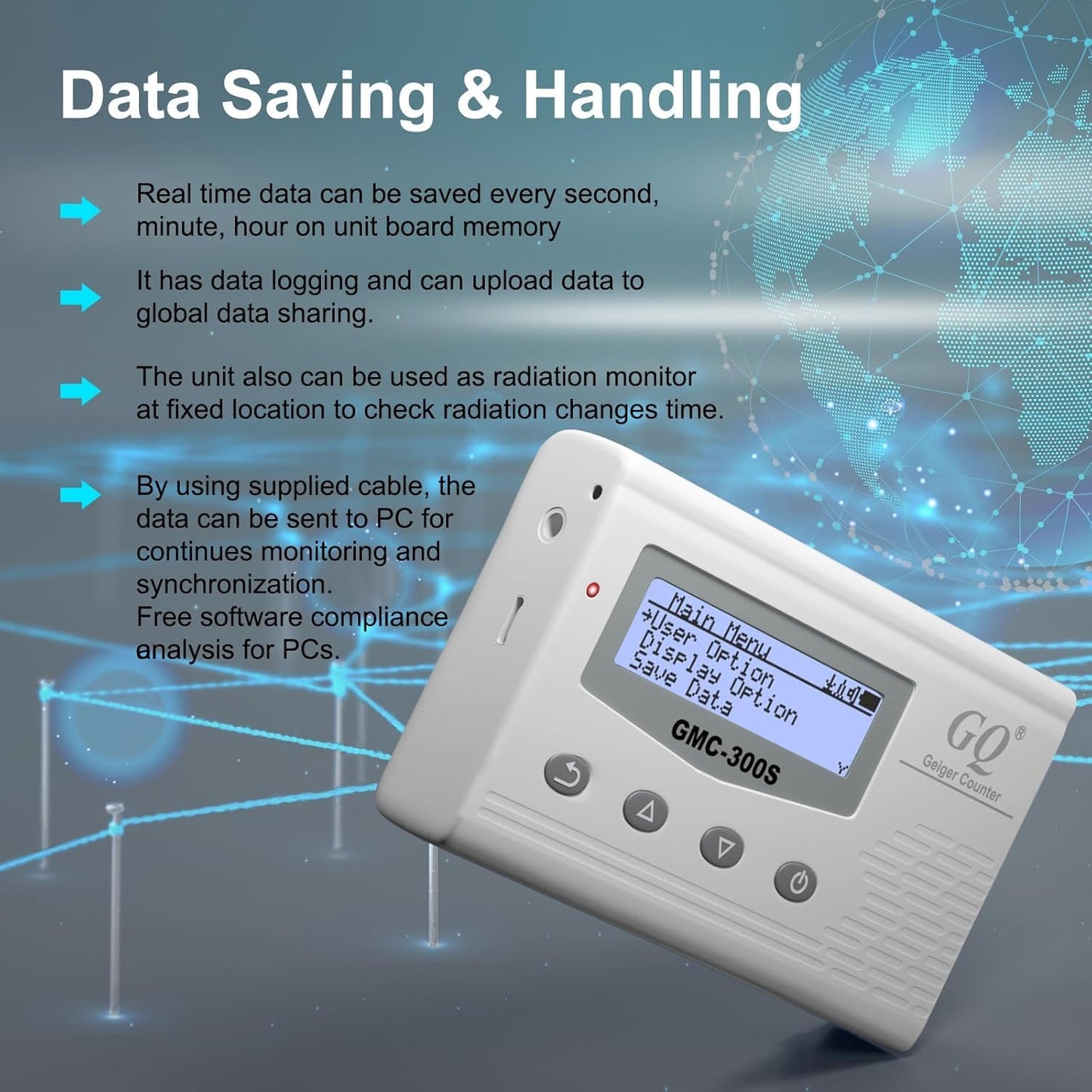 GQ 300 Series Geiger Counter Nuclear Radiation Detector Dosimeter for Beta, Gamma, X-Ray Portable Radiation Monitor with Real-Time Data Data Logging (GQ-300S)