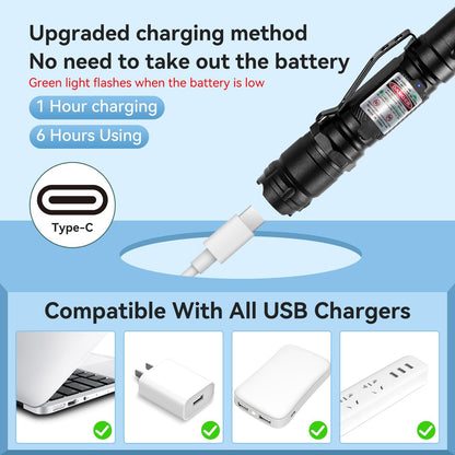 [Professional] Rechargeable Green Laser Pointer High Power Green Beam Light Long Distance Range for TV/LED/LCD Screens Tactical Flashlights Presentation Office/Outdoors/Astronomic/Construction [003]