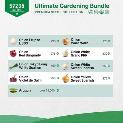Organo Republic Arugula Sprouting 4 oz and 8 Onions Seeds Variety Pack Bundle, 57,200+ Non-GMO Heirloom Garden Seeds for Planting Microgreens & Onions for Indoor & Outdoor Gardening