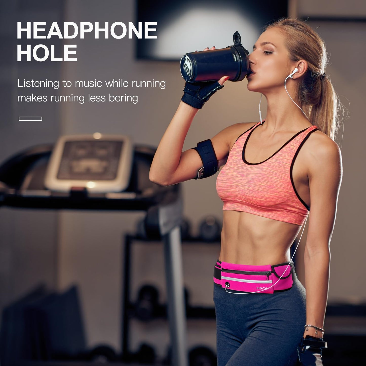 Jueachy Running Belts for Women Waterproof Fanny Pack Running Waist Pouch Phone holder Adjustable Sports Money Belt with Headphone Port