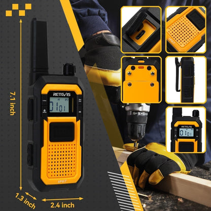 Retevis RB48 Heavy Duty Walkie Talkies, Waterproof Two Way Radio, Advanced Triple Proof, 2000 mAh, Emergency, 2 Way Radio Long Range for Job Site (4 Pack) Yellow