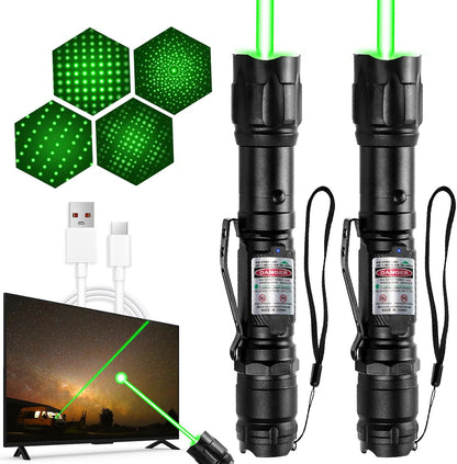 [2 Packs] Rechargeable Green Laser Pointer High Power Green Beam Light Long Distance Range For TV/LED/LCD Screens Tactical Flashlights Presentation Office/Outdoors/Astronomic/Construction [005]